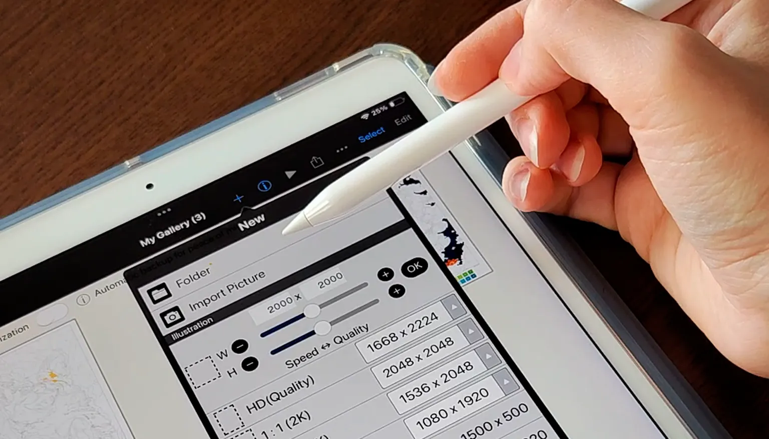 Importing the coloring page file into a drawing app on a tablet