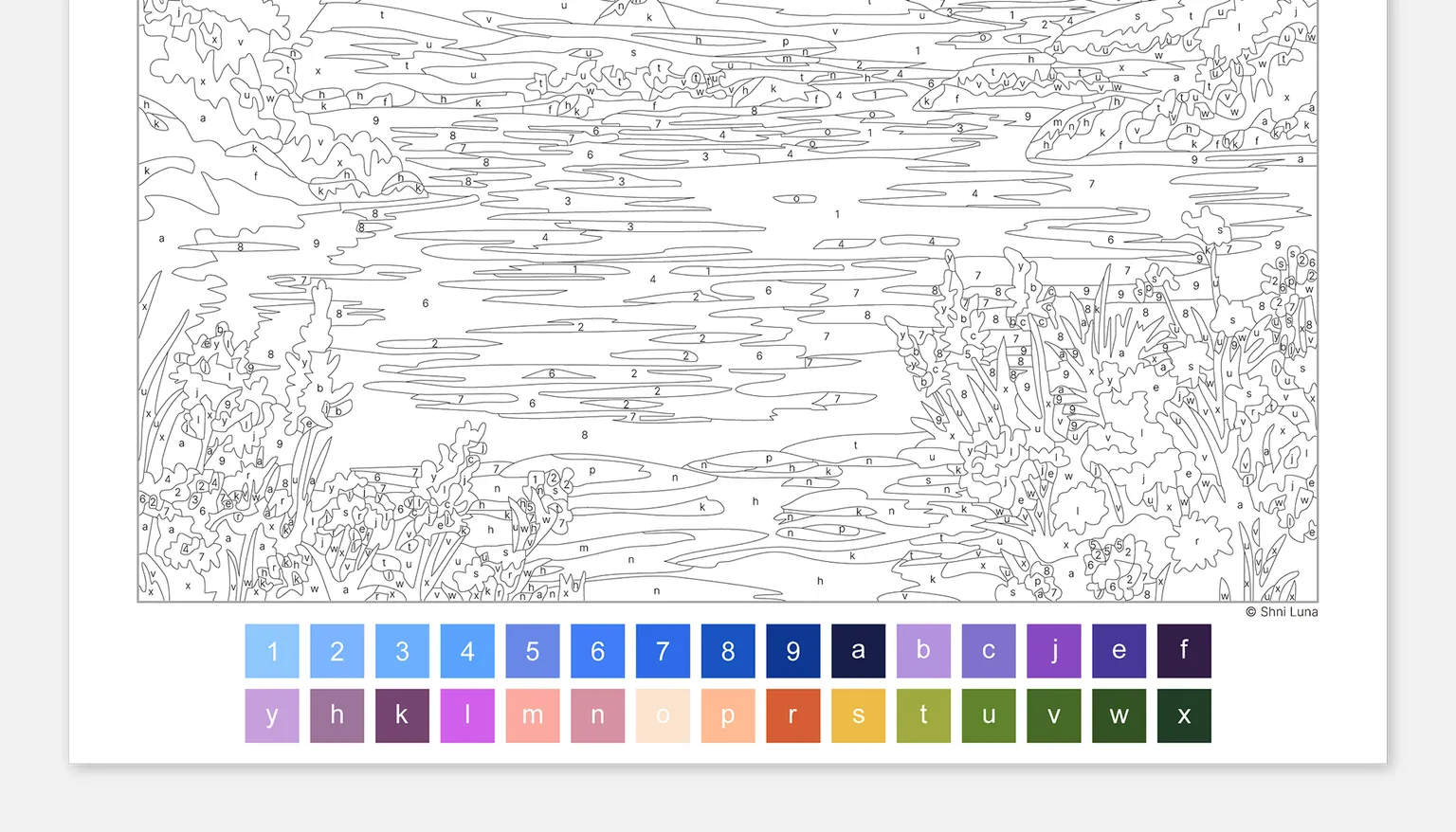 Example of the Numbers + Color Palette Page with the numbered artwork and the color palette below it