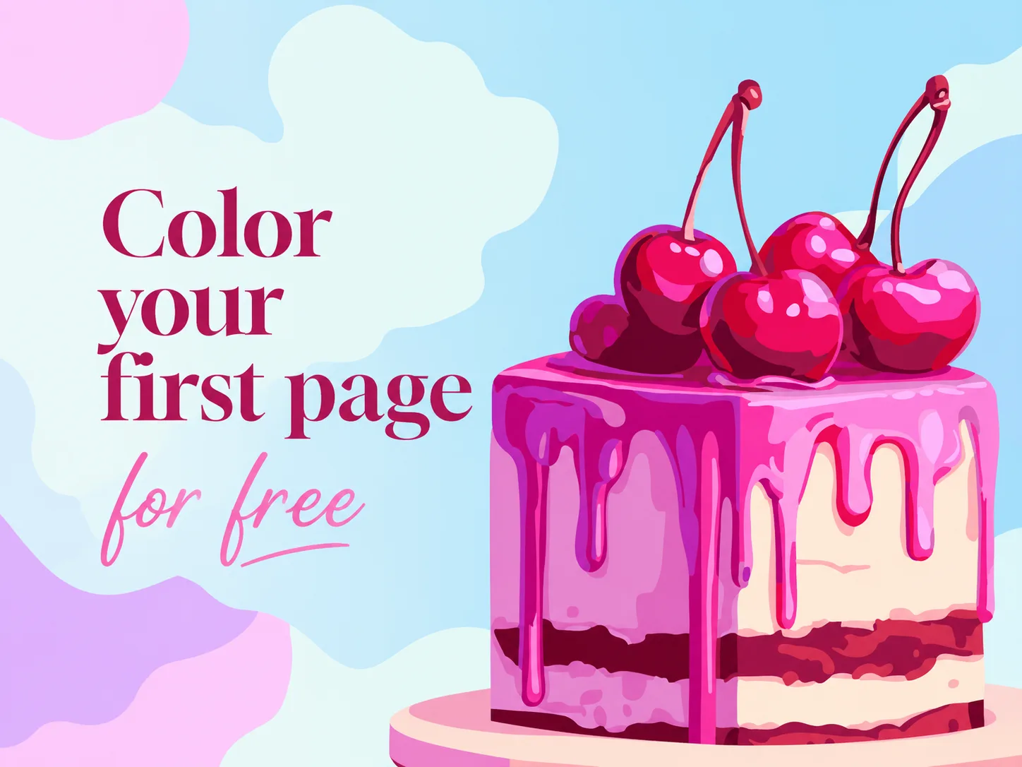 Color your first page for free — cherry cake coloring artwork