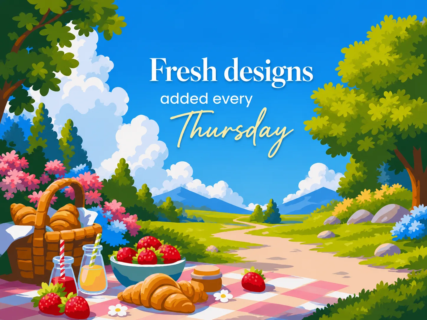 Fresh designs added every Thursday — summer picnic coloring artwork