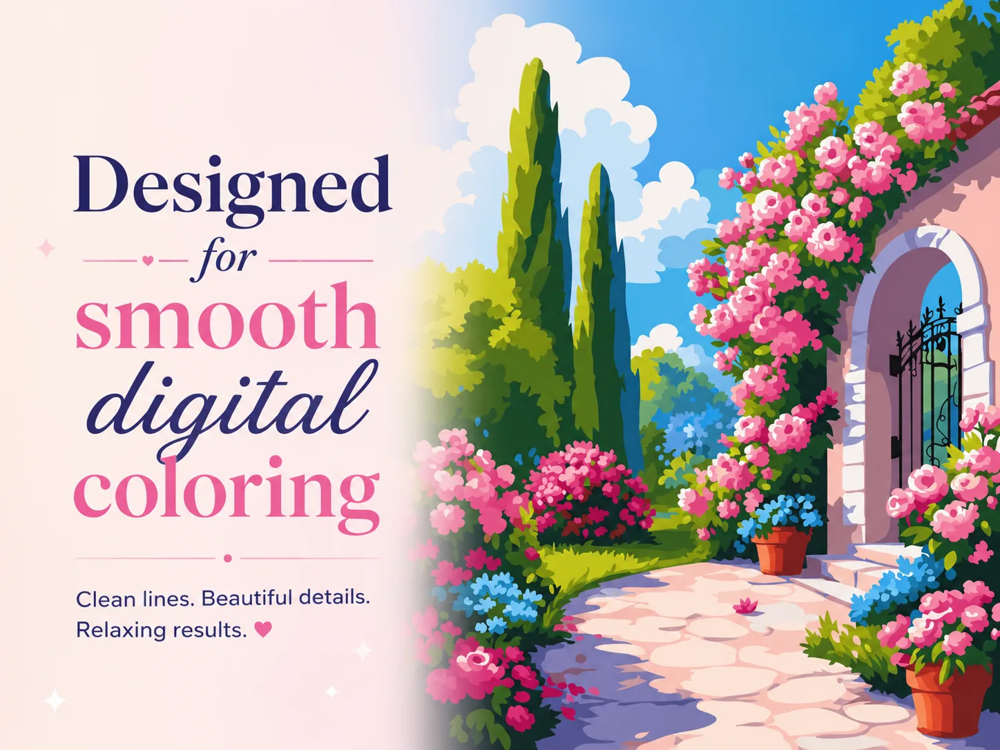 Designed for smooth digital coloring — clean lines, beautiful details, relaxing results