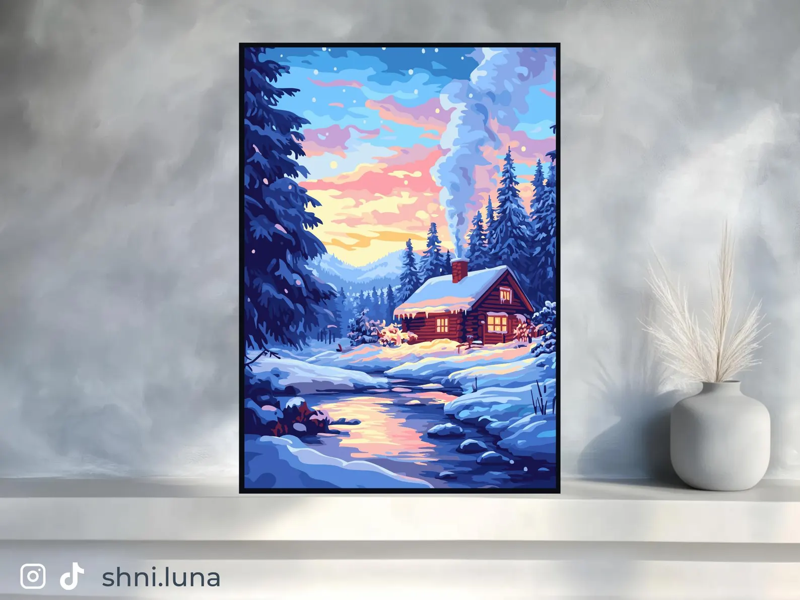 Winter Cabin Paint by Number | Snowy Forest Printable Sheet | Digital Coloring Page iPad & Procreate thumbnail 8