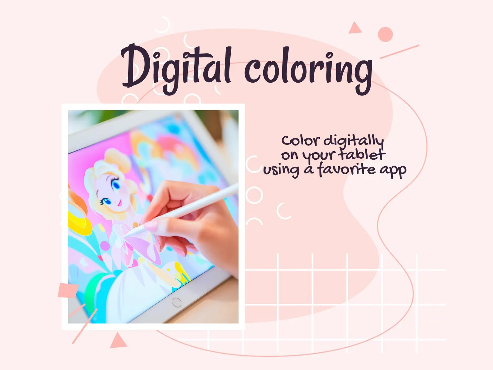 Digital coloring page for adults and teens “Cartoon Princess”, Printable paint by number, Stress relief coloring sheet, Mindfulness coloring thumbnail 4