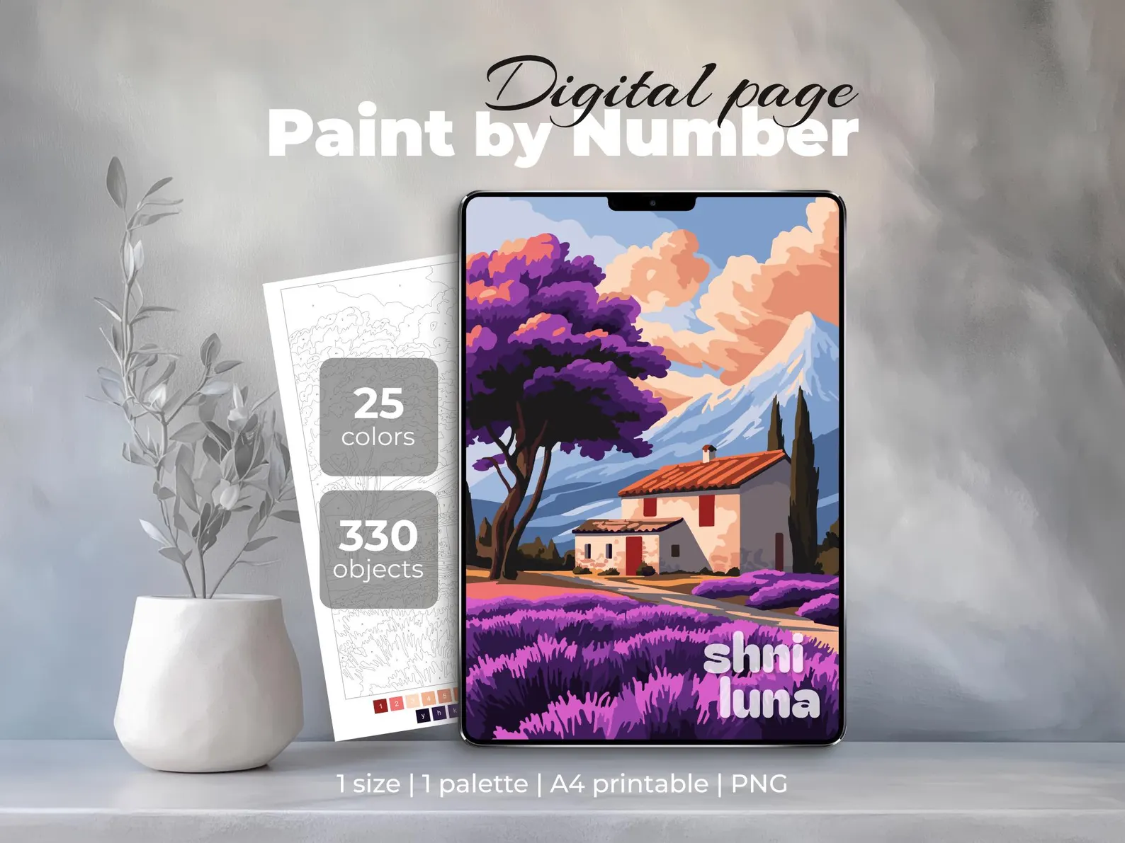 Lavender Field Paint by Number | Digital & Printable Coloring Page | PNG iPad Procreate