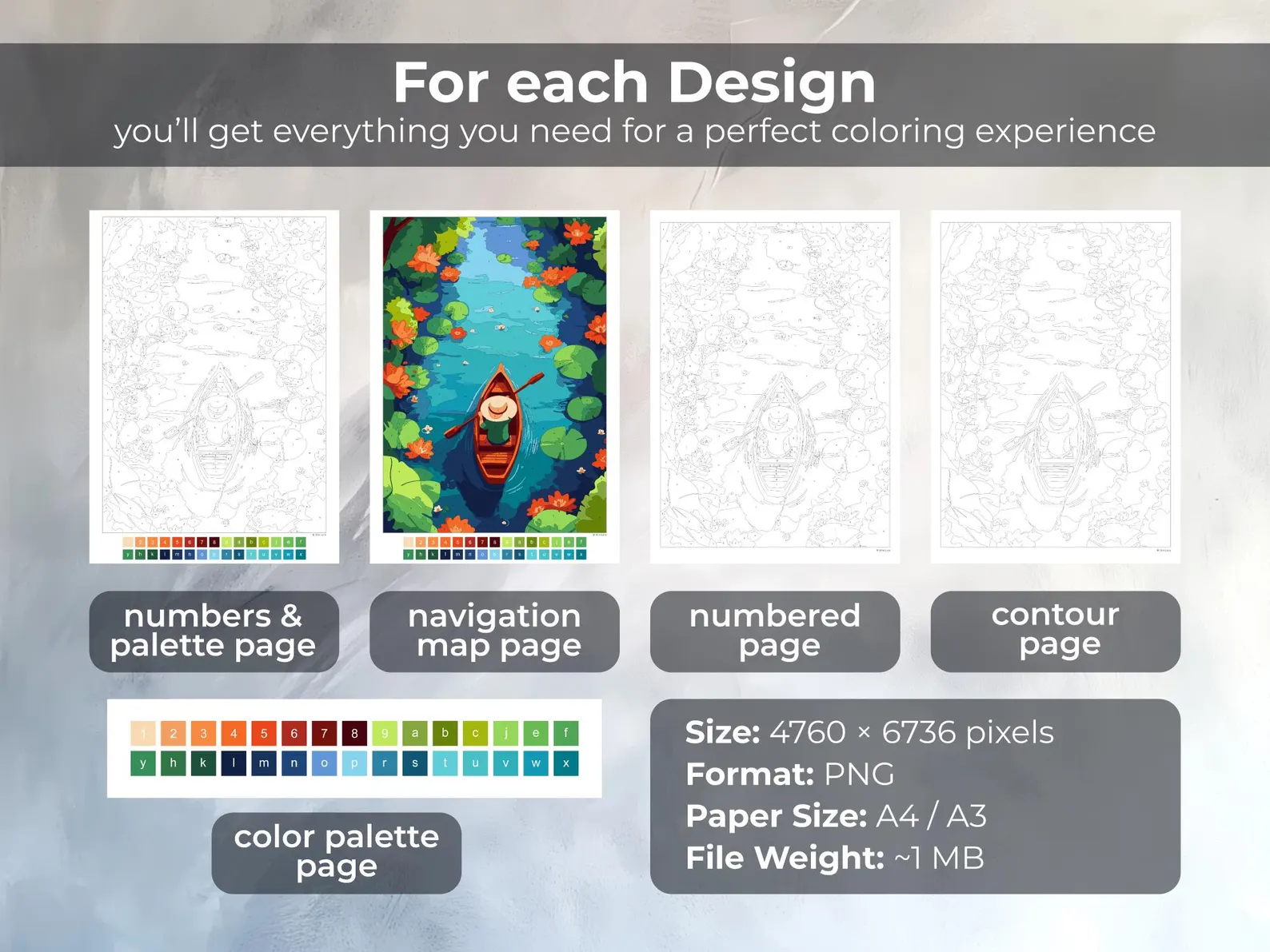 6 Paint by Number Coloring Pages for Adults | Digital Bundle for Tablet | Floral, Animal & Landscape Printable Collection | PNG Sheets thumbnail 3