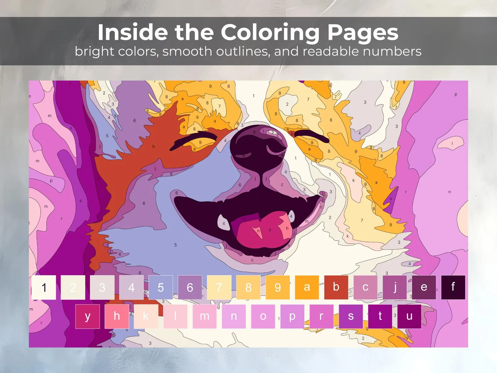 6 Paint by Number Coloring Pages for Adults | Digital Bundle for Tablet | Floral, Animal & Landscape Printable Collection | PNG Sheets thumbnail 4