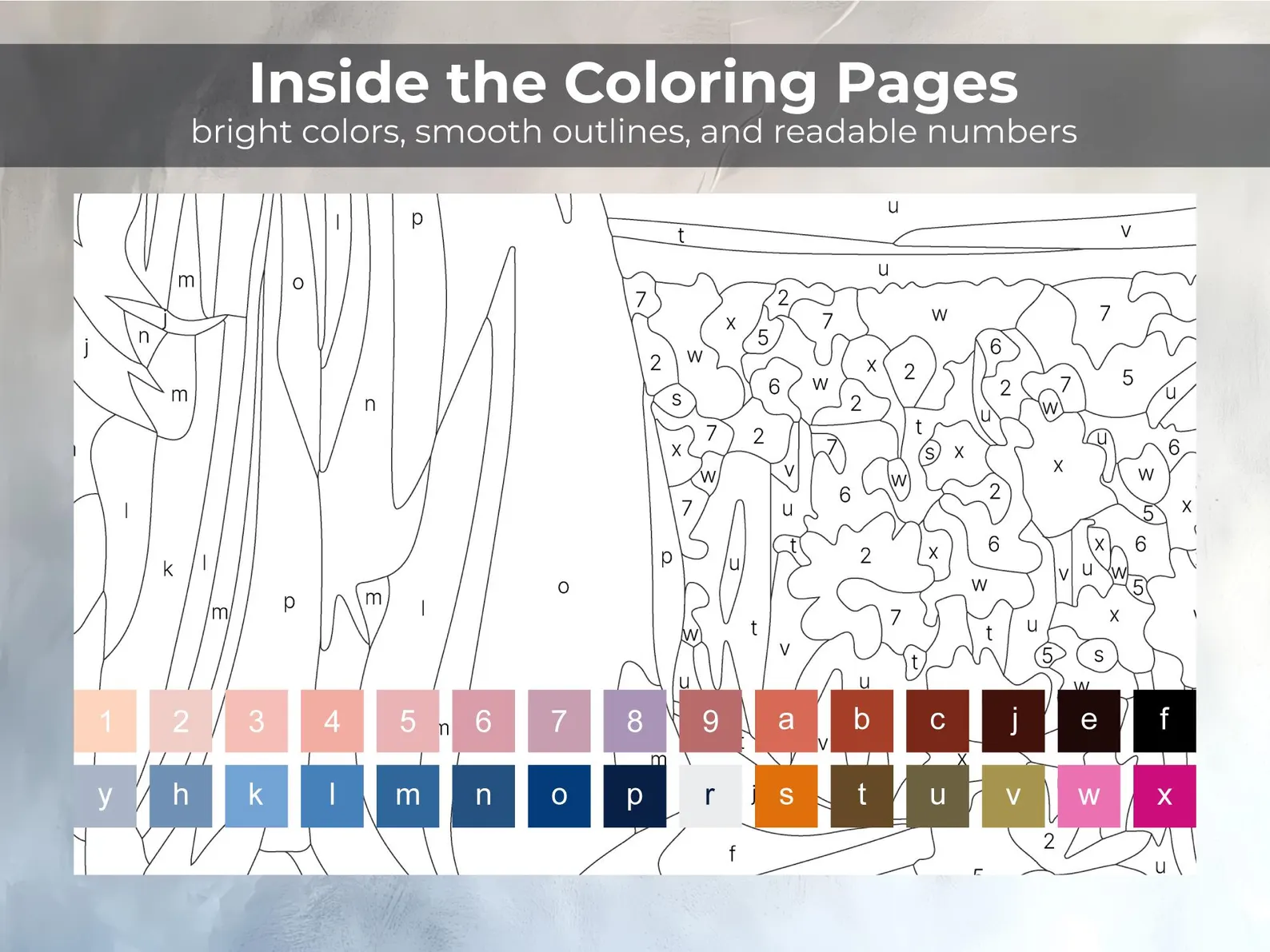 6 Paint by Number Coloring Pages for Adults | Digital Bundle for Tablet | Floral, Animal & Landscape Printable Collection | PNG Sheets 2 thumbnail 4