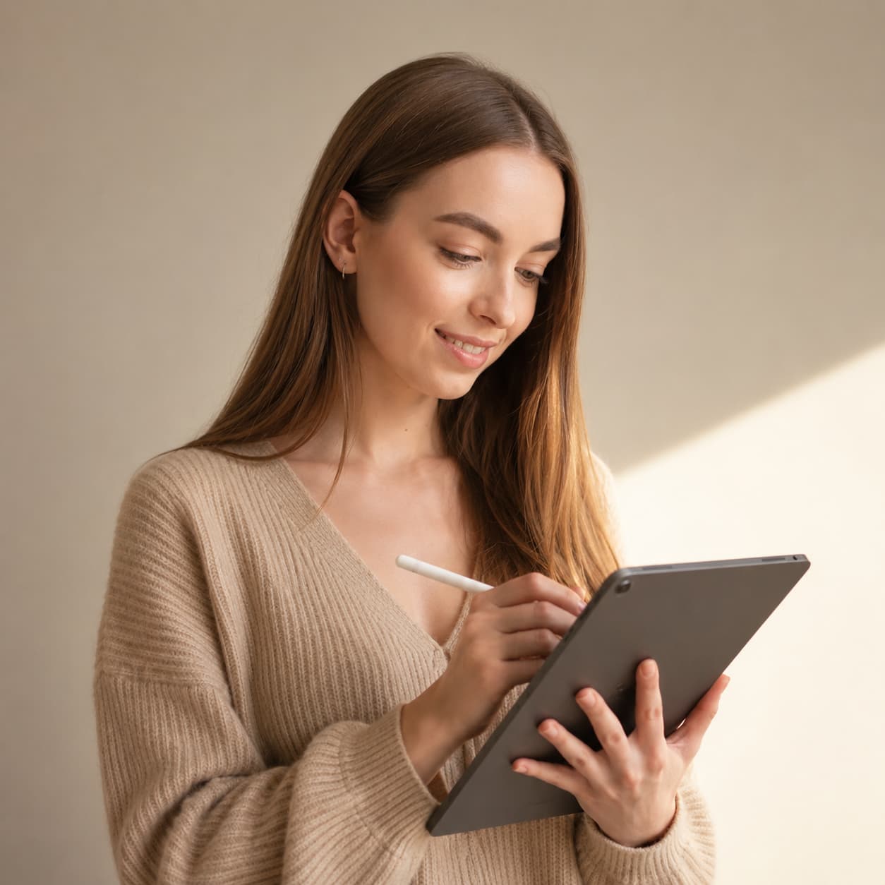 The artist behind ShniLuna coloring on a tablet
