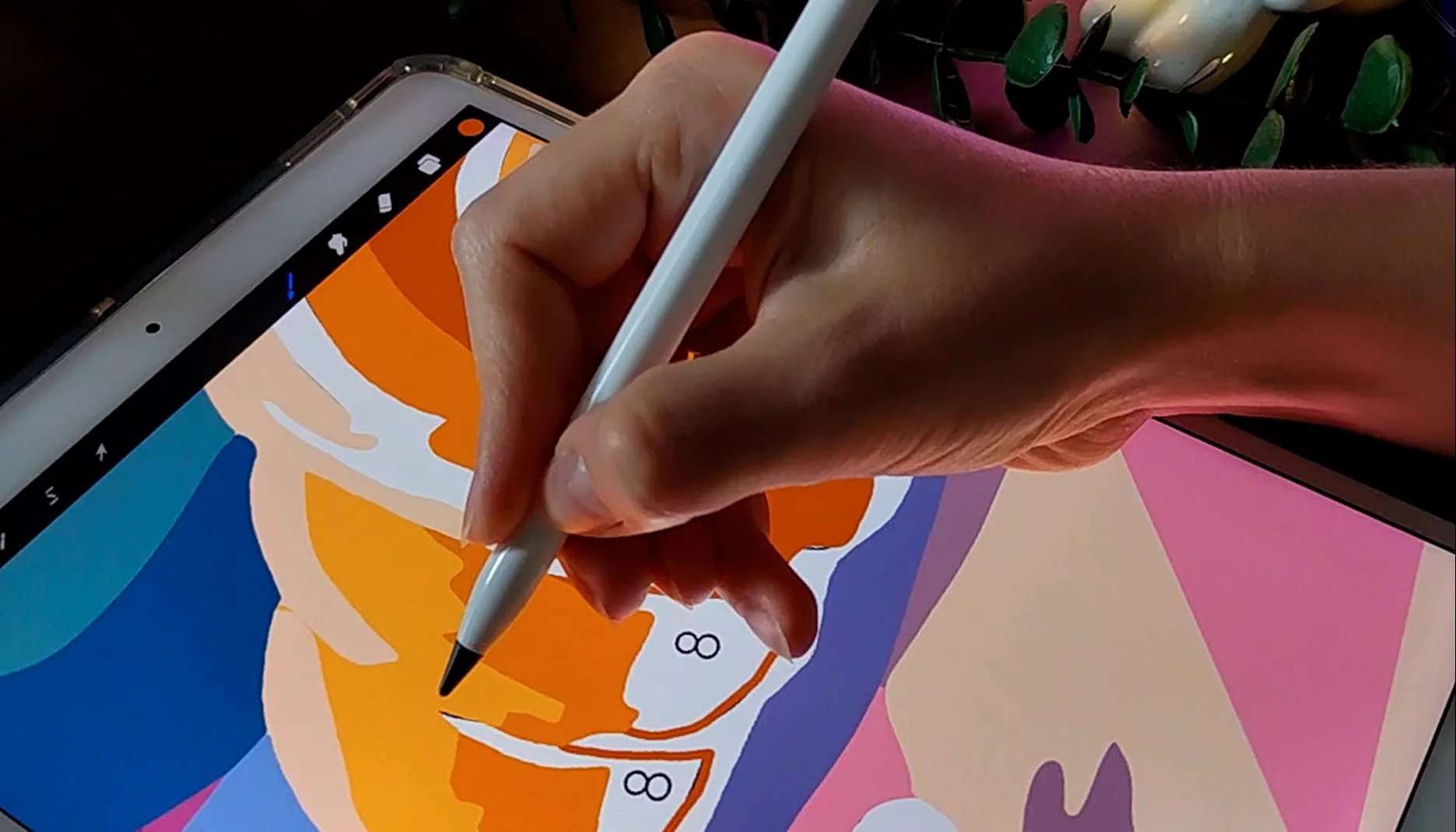 Digital paint by number coloring page on a tablet with a color palette