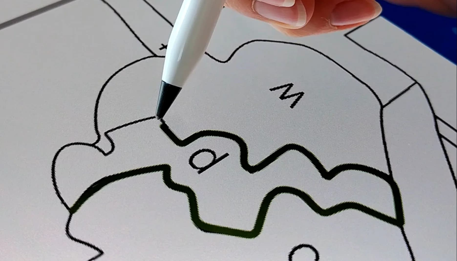 Close-up of a digital paint-by-number page with numbered shapes