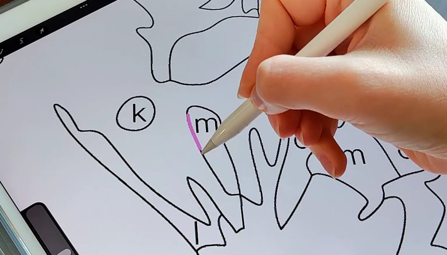 Coloring a paint-by-number page on an iPad with a stylus